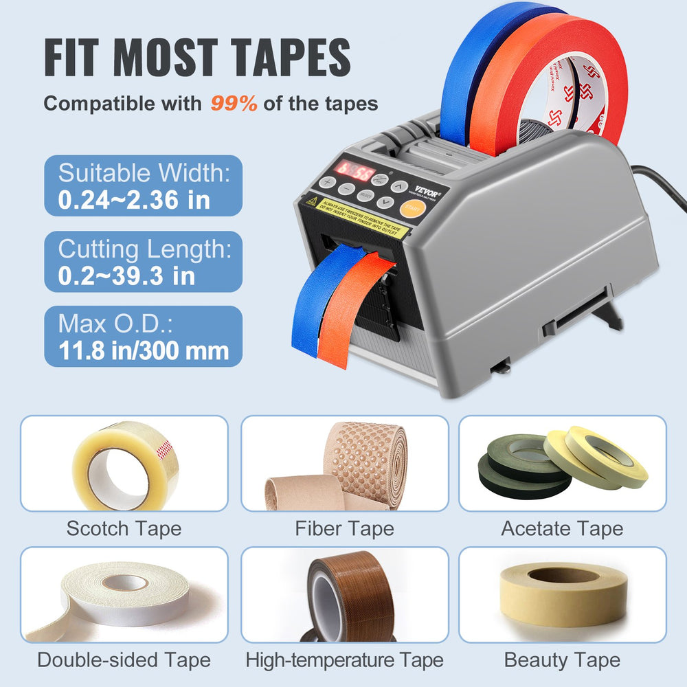 VEVOR Zcut-9 Automatic Tape Dispenser Adhesive Electric Tape Cutter Packaging Machine Tape Cutting Machine 6-60mm Tape Width