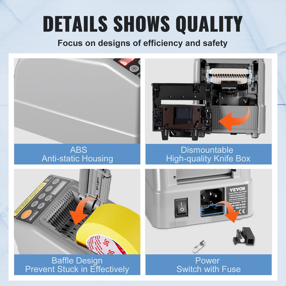 VEVOR Zcut-9 Automatic Tape Dispenser Adhesive Electric Tape Cutter Packaging Machine Tape Cutting Machine 6-60mm Tape Width