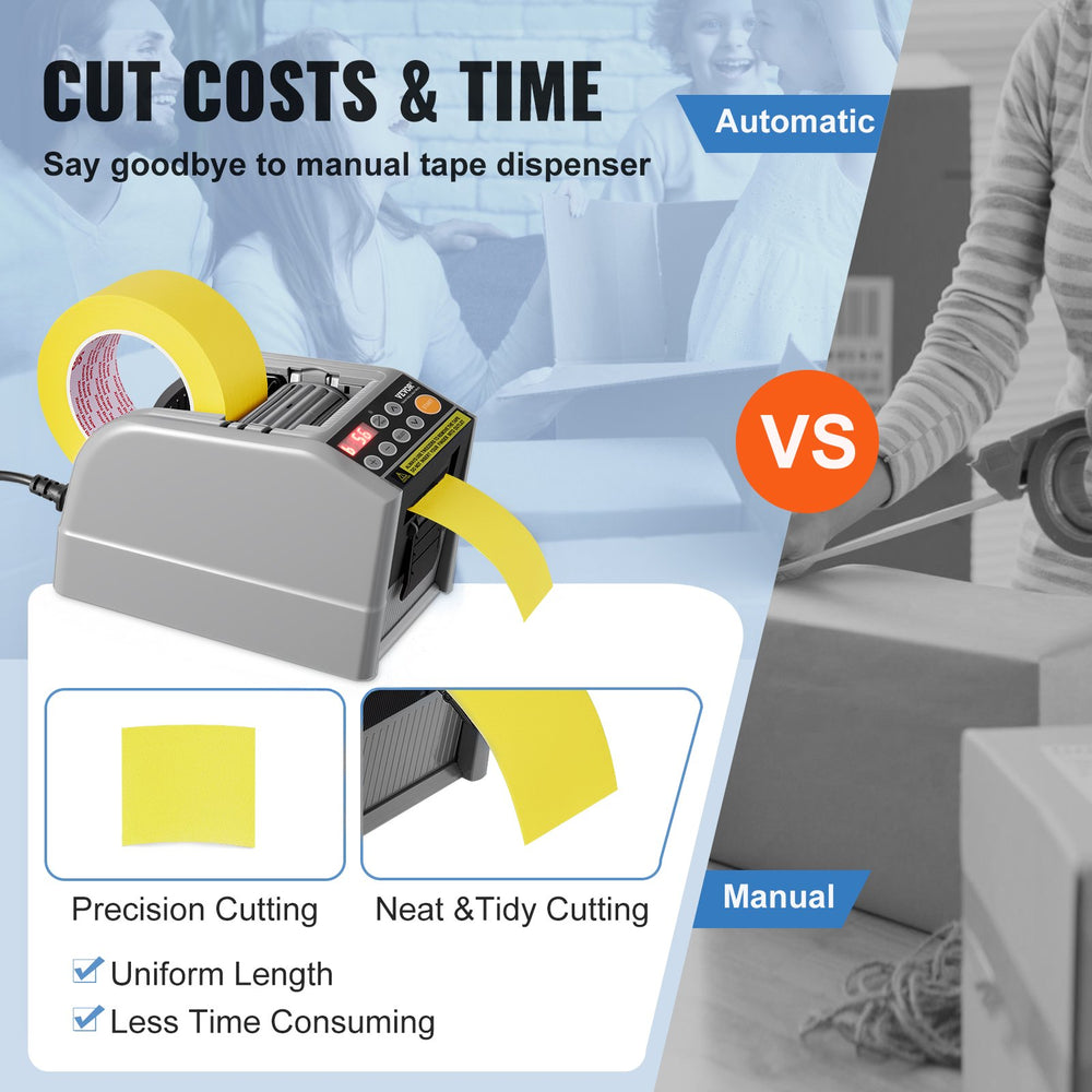VEVOR Zcut-9 Automatic Tape Dispenser Adhesive Electric Tape Cutter Packaging Machine Tape Cutting Machine 6-60mm Tape Width