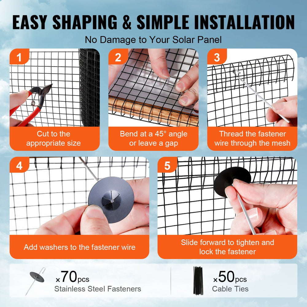 VEVOR 20 x 3048 cm Solar Panel Bird Guard Critter Guard Roll Kit 70pcs Fasteners