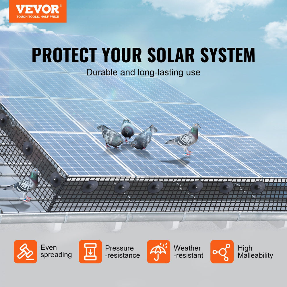 VEVOR 20 x 3048 cm Solar Panel Bird Guard, Critter Guard Roll Kit with Rust-proof PVC Coating, Solar Panel Guard with 50pcs Tire Wires, 12.7 mm Wire Roll Mesh
