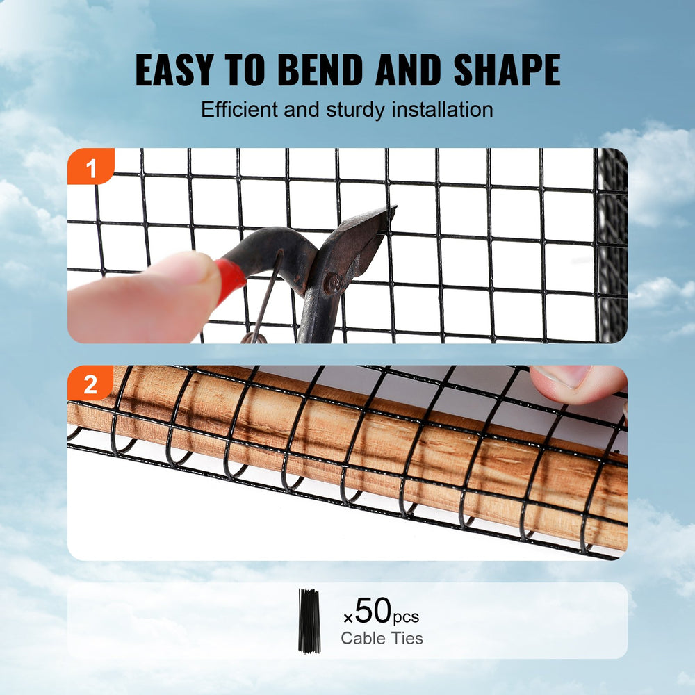 VEVOR 20 x 3048 cm Solar Panel Bird Guard, Critter Guard Roll Kit with Rust-proof PVC Coating, Solar Panel Guard with 50pcs Tire Wires, 12.7 mm Wire Roll Mesh