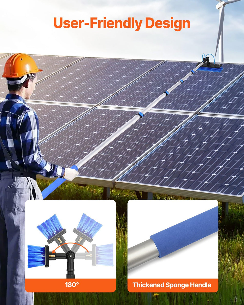 VEVOR Water Fed Pole Kit, 7.3m Solar Panel Cleaning Pole with Extendable Handle, 180° Rotatable Brush Head & 20m Hose, Household & Outdoor Window Cleaner Tool for Caravan Solar Panel Deck