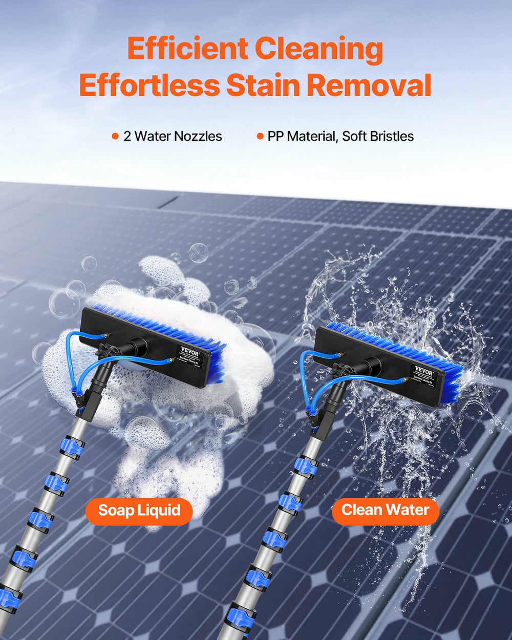 VEVOR Water Fed Pole Kit, 11m Solar Panel Cleaning Pole with Extendable Handle, 180° Rotatable Brush Head & 20m Hose, Household & Outdoor Window Cleaner Tool for Caravan Solar Panel Deck