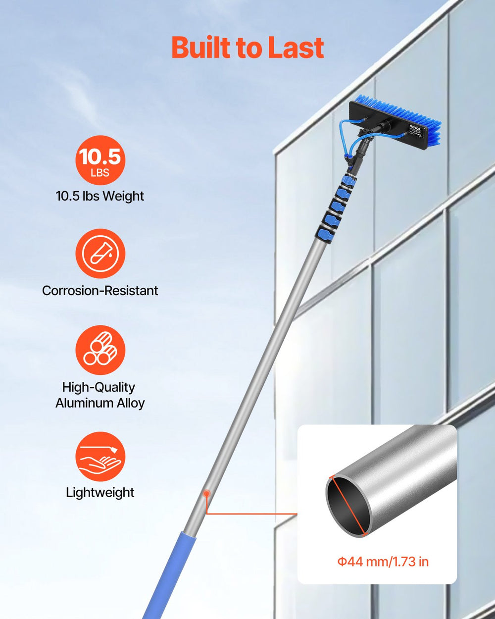 VEVOR Water Fed Pole Kit, 11m Solar Panel Cleaning Pole with Extendable Handle, 180° Rotatable Brush Head & 20m Hose, Household & Outdoor Window Cleaner Tool for Caravan Solar Panel Deck