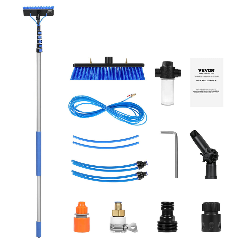 VEVOR Water Fed Pole Kit, 11m Solar Panel Cleaning Pole with Extendable Handle, 180° Rotatable Brush Head & 20m Hose, Household & Outdoor Window Cleaner Tool for Caravan Solar Panel Deck
