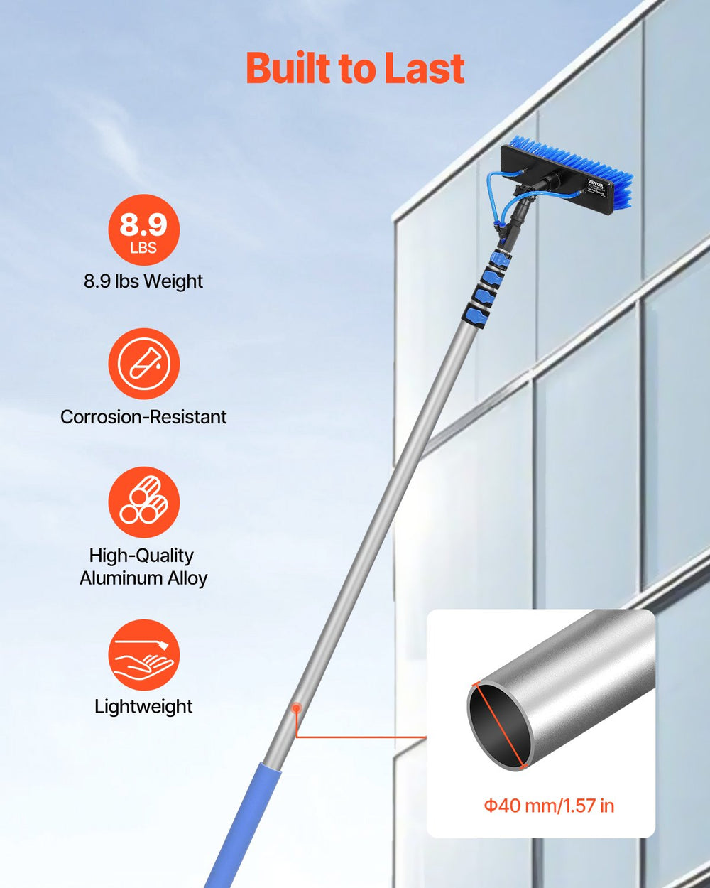 VEVOR Water Fed Pole Kit, 9m Solar Panel Cleaning Pole with Extendable Handle, 180° Rotatable Brush Head & 20m Hose, Household & Outdoor Window Cleaner Tool for Caravan Solar Panel Deck