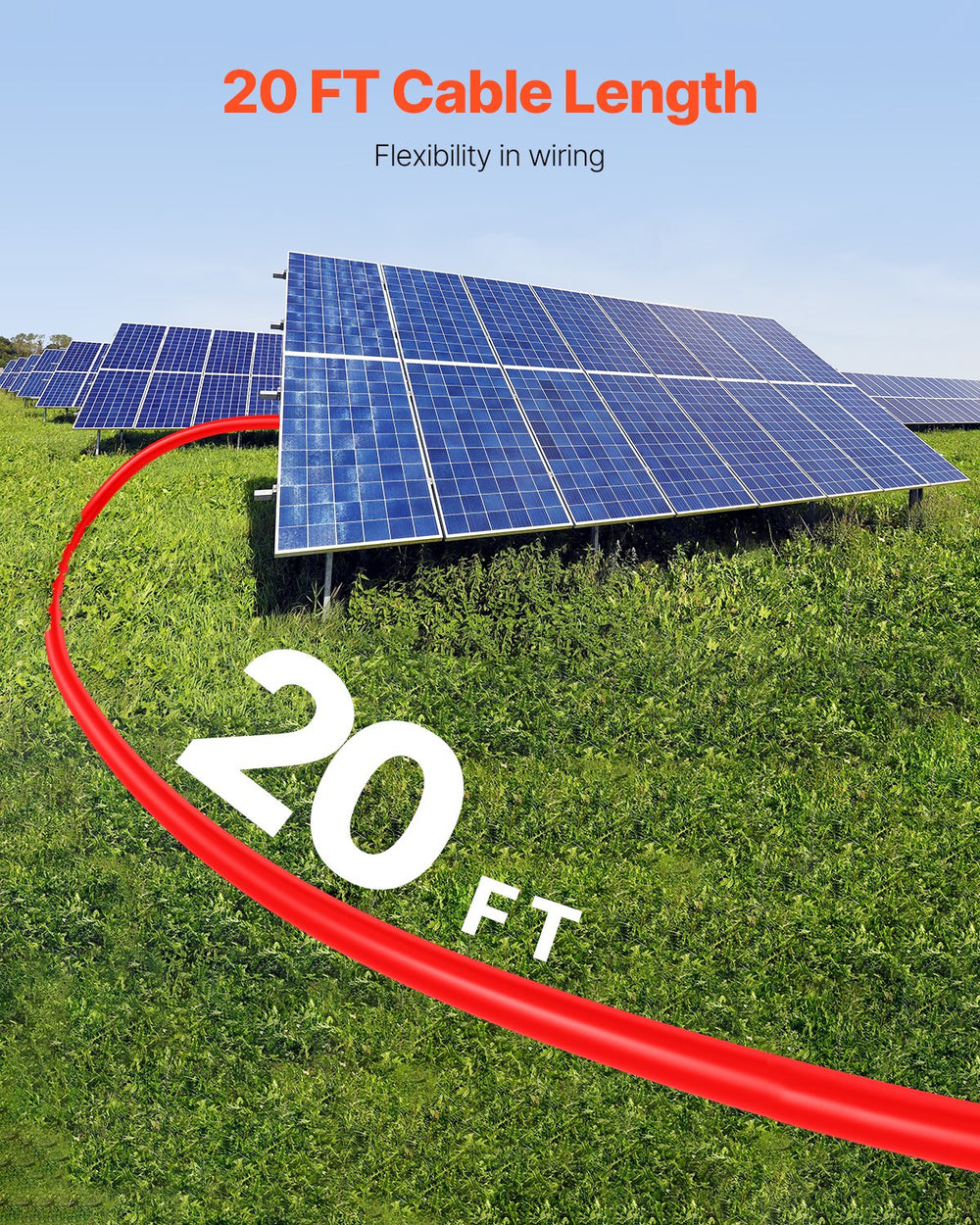 VEVOR 6.1m/20FT Solar Panel Extension Wire with Female & Male Connectors 10AWG/6 mm² 1 Pair