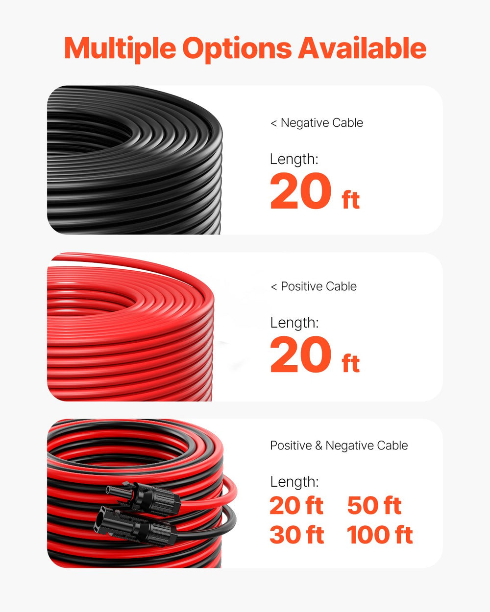 VEVOR 6.1m/20FT Solar Panel Extension Wire with Female & Male Connectors 10AWG/6 mm² 1 Pair