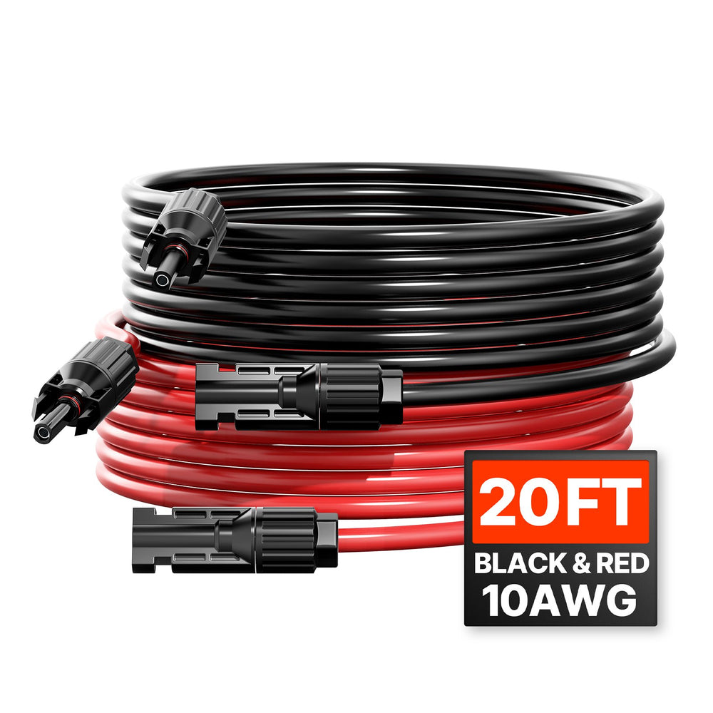 VEVOR 6.1m/20FT Solar Panel Extension Wire with Female & Male Connectors 10AWG/6 mm² 1 Pair