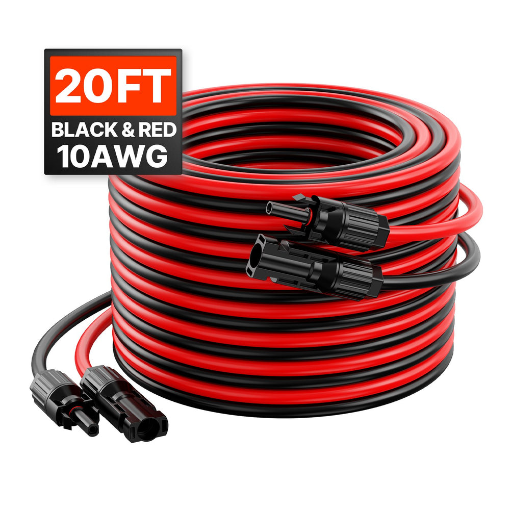 VEVOR 6.1m/20FT Solar Panel Extension Wire with Female & Male Connectors 10AWG/6 mm² 1 Pair