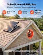 VEVOR Gable Mount Fan, 30.5 cm Solar Attic Vent Exhaust Fan Carbon Steel, 900 CFM Cooling and Ventilation for Roof, Greenhouse, Garage, Shop, Small Spaces, with Thermostat and Power Adapter, Orange