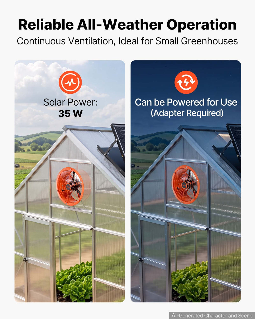 VEVOR Gable Mount Fan, 30.5 cm Solar Attic Vent Exhaust Fan Carbon Steel, 900 CFM Cooling and Ventilation for Roof, Greenhouse, Garage, Shop, Small Spaces, with Thermostat and Power Adapter, Orange