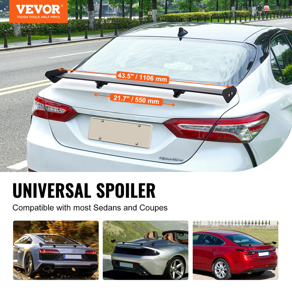 VEVOR GT Wing Car Spoiler, 43.3 inch Universal Spoiler with Single Deck, Adjustable Lightweight Aluminum, Car Rear Spoiler Wing, Racing Spoiler BGW/JDM Drift Black
