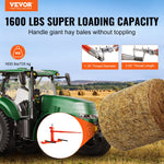 VEVOR 49" Hay Spear, Bale Spears 1600lbs Loading Capacity, Three-Point Hitch Tractor Attachment with 2pcs 17.5" Stabilizer Spears, Quick Attach Spike Forks