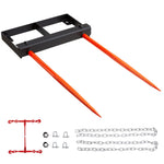 VEVOR 49" Hay Spear, Bale Spears 3000lbs Loading Capacity, Skid Steer Loader Tractor Bucket Attachment with 2pcs 17.5" Stabilizer Spears and 60" Chain, Quick Attach Spike Forks