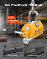 VEVOR Permanent Magnetic Lifter, 600 kg Pulling Capacity, Heavy Duty N42 Neodymium Lifting Magnet with Release Handle and Steel Hook, Used in Shop Crane and Hoist, for Lifting Plate Steel, Board
