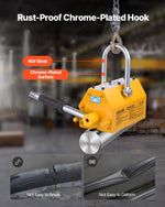 VEVOR Permanent Magnetic Lifter, 1000 kg Pulling Capacity, Heavy Duty N42 Neodymium Lifting Magnet with Release Handle and Steel Hook, Used in Shop Crane and Hoist, for Lifting Plate Steel, Board