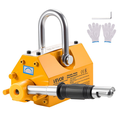 VEVOR Permanent Magnetic Lifter, 400 kg Pulling Capacity, Heavy Duty N42 Neodymium Lifting Magnet with Release Handle and Steel Hook, Used in Shop Crane and Hoist, for Lifting Plate Steel, Board