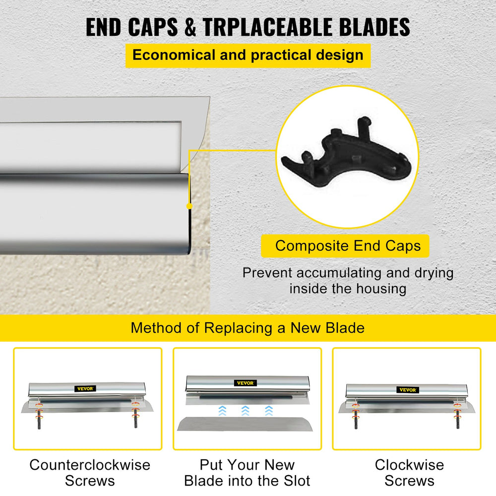 VEVOR Drywall Skimming Blade, 40inch Smoothing Knock-Down Knife, Stainless Steel Putty Knife Finishing Tool, High-Impact End Caps for Sheetrock Drywall Gyprock Wall-Board Plasterboard