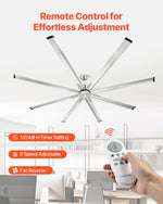 VEVOR 244 cm Ceiling Fan No Light, 6-Speed Remote Control, Aluminum 8-Blade, Reversible DC Motor, Modern Low Profile Flush Mount Fan for Bedroom, Living Room, Patio, Indoor/Outdoor, Brushed Nickel