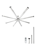 VEVOR 244 cm Ceiling Fan No Light, 6-Speed Remote Control, Aluminum 8-Blade, Reversible DC Motor, Modern Low Profile Flush Mount Fan for Bedroom, Living Room, Patio, Indoor/Outdoor, Brushed Nickel