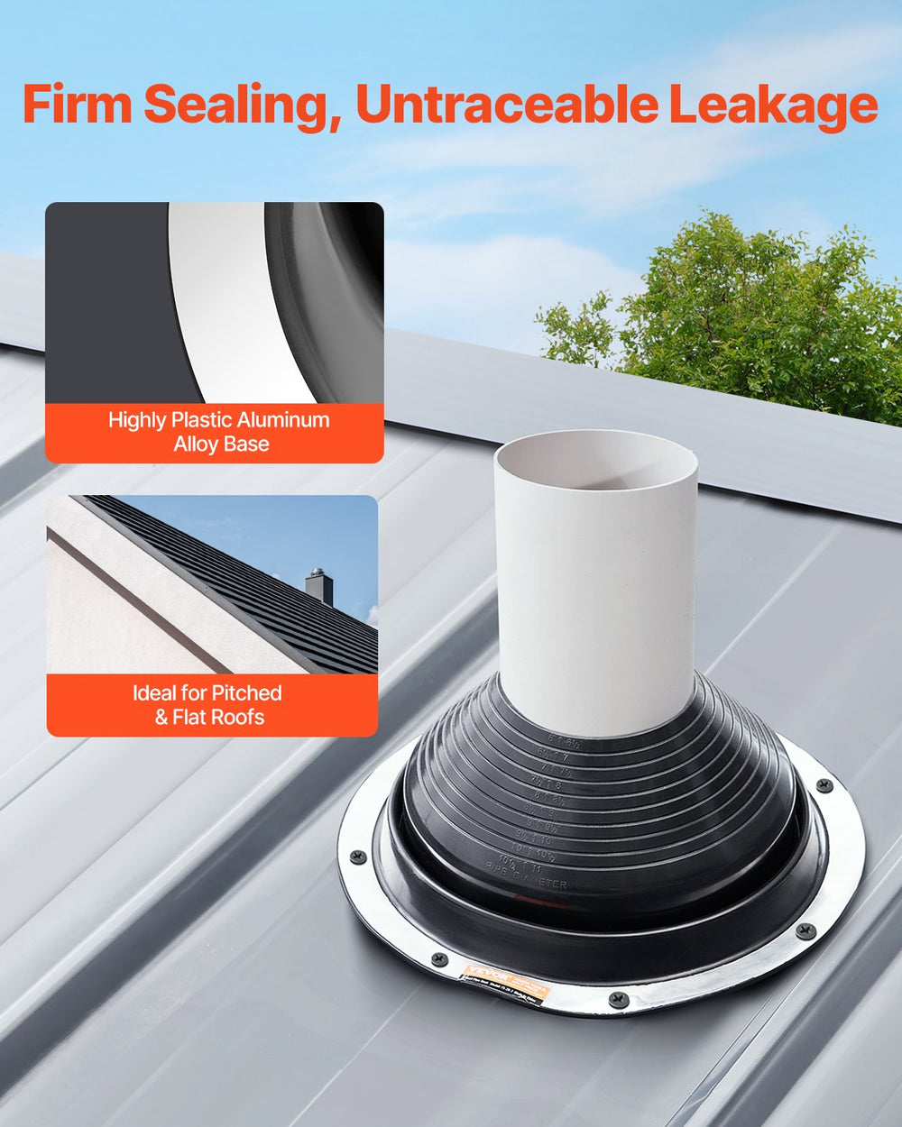 VEVOR 2 Pcs Roof Pipe Flashing Boots, Fit Pipe OD 6" to 11", Flexible EDPM Roofing Jack Pipe Flashing, High Temp -67℉ to 212℉, Endurable Round Metal Base, for Chimney, Wood Stove & Outdoor Vent Pipes