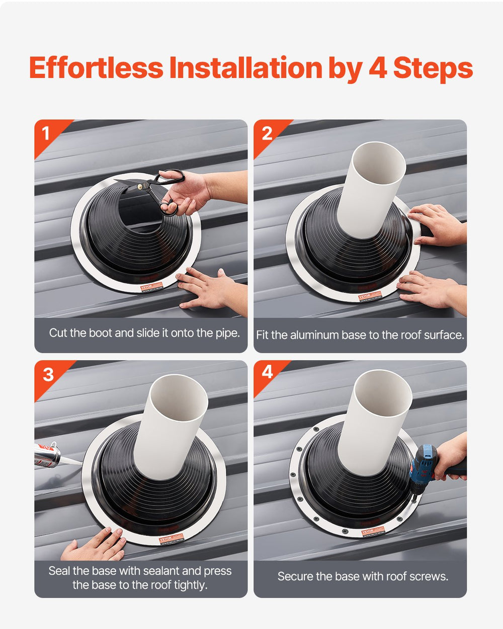 VEVOR 2 Pcs Roof Pipe Flashing Boots, Fit Pipe OD 6" to 11", Flexible EDPM Roofing Jack Pipe Flashing, High Temp -67℉ to 212℉, Endurable Round Metal Base, for Chimney, Wood Stove & Outdoor Vent Pipes