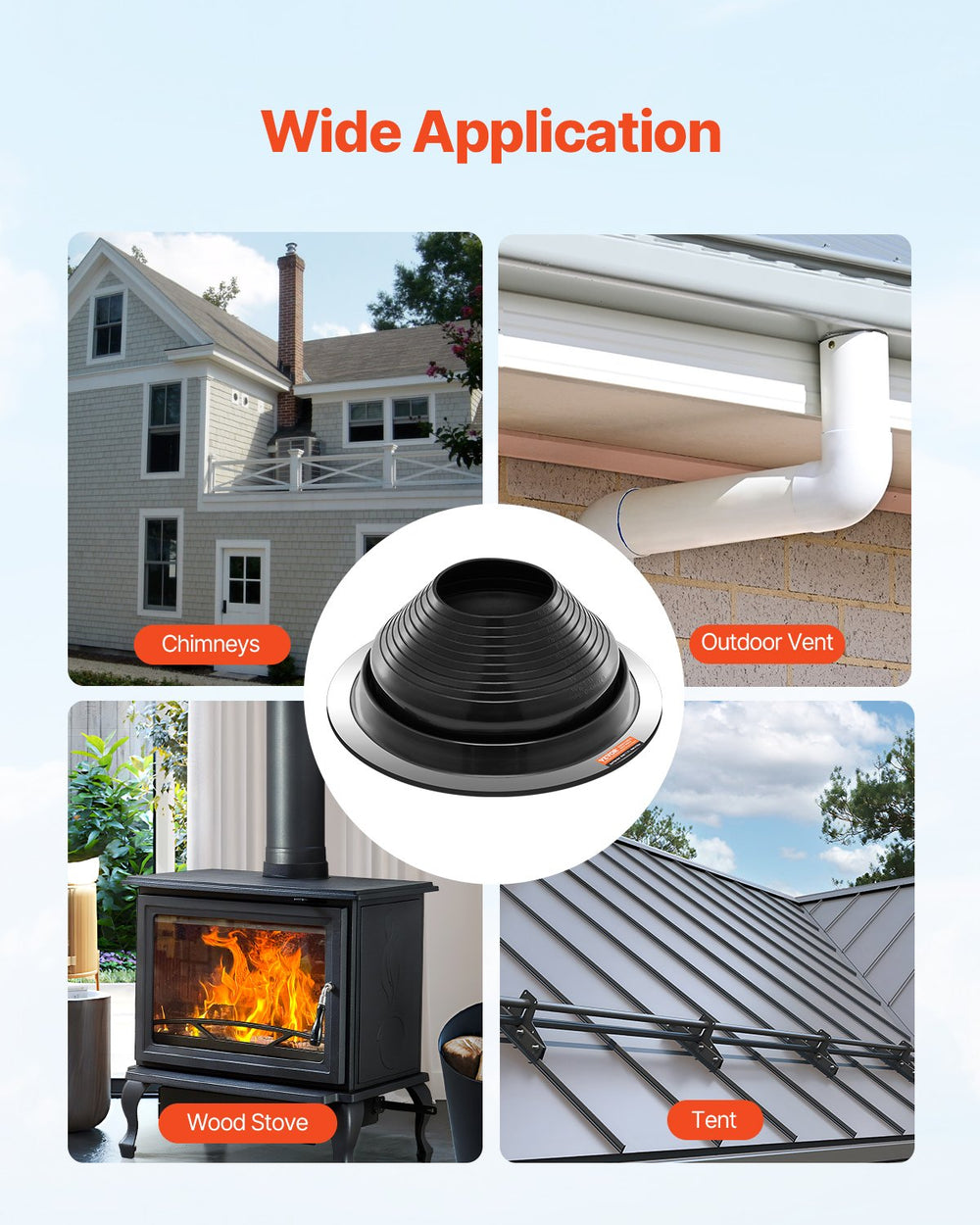 VEVOR 2 Pcs Roof Pipe Flashing Boots, Fit Pipe OD 6" to 11", Flexible EDPM Roofing Jack Pipe Flashing, High Temp -67℉ to 212℉, Endurable Round Metal Base, for Chimney, Wood Stove & Outdoor Vent Pipes