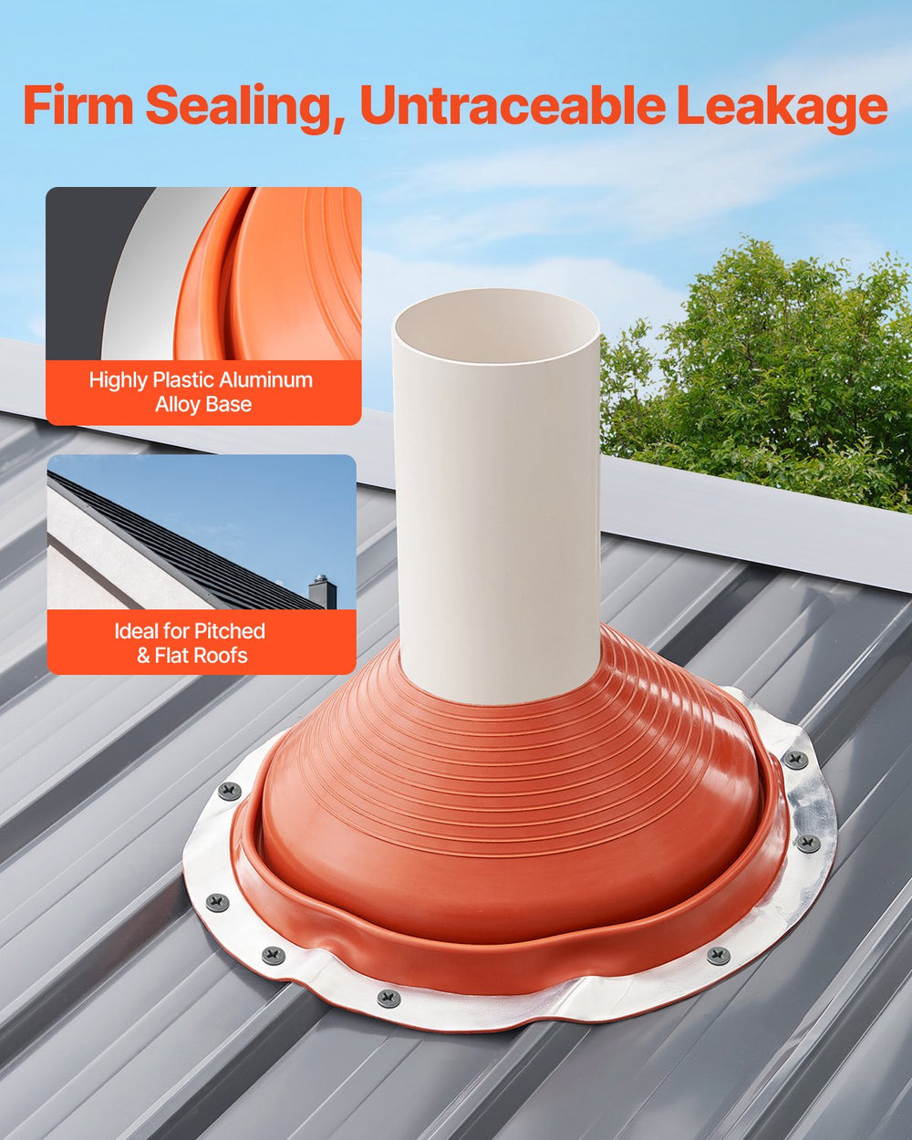 VEVOR Roof Pipe Flashing Boot, Fit Pipe OD 10" to 19", Flexible Silicone Roofing Jack Pipe Flashing, High Temp -101℉ to 437℉, Lasting Round Red Metal Base, for Chimney, Wood Stove & Outdoor Vent Pipe