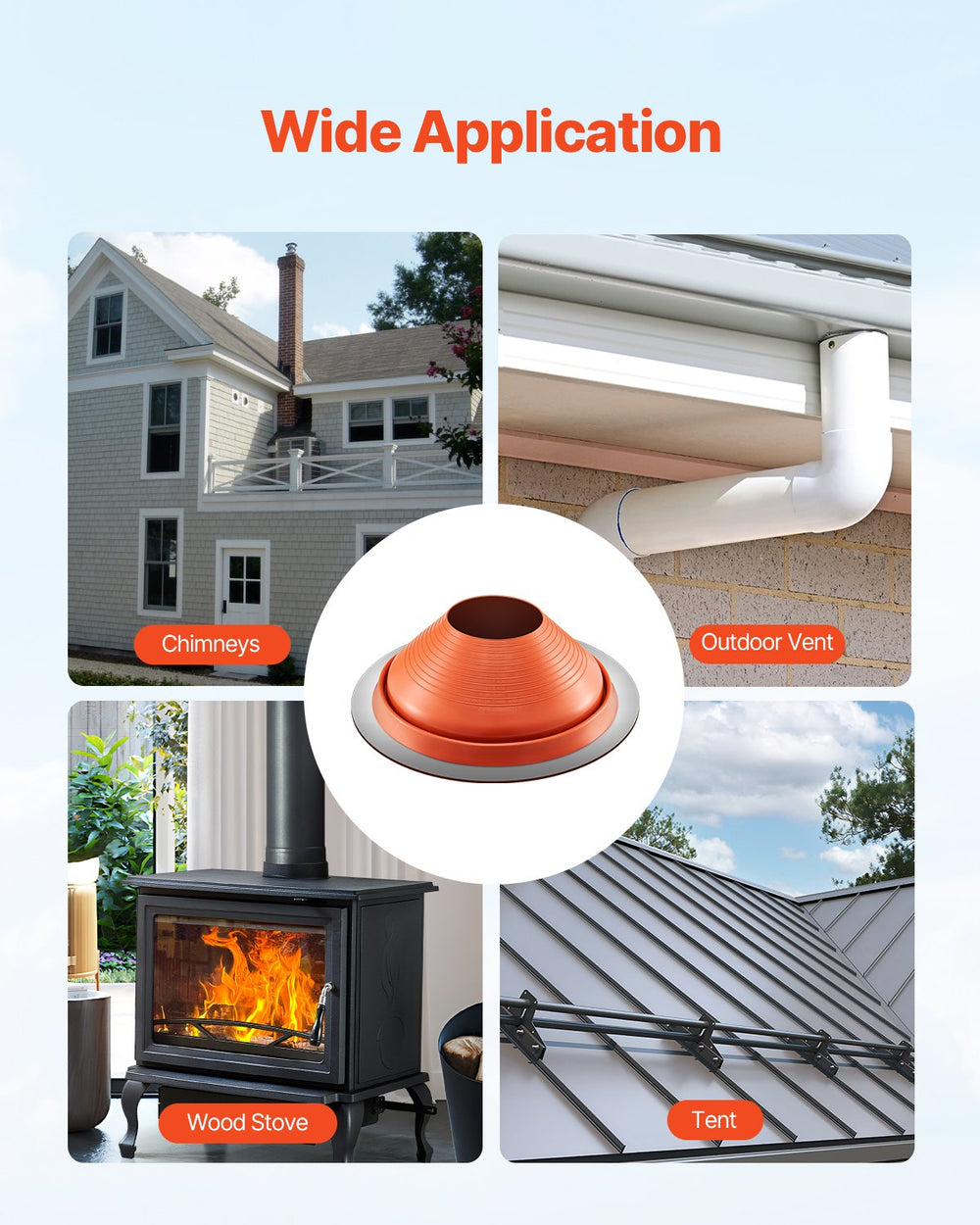 VEVOR Roof Pipe Flashing Boot, Fit Pipe OD 10" to 19", Flexible Silicone Roofing Jack Pipe Flashing, High Temp -101℉ to 437℉, Lasting Round Red Metal Base, for Chimney, Wood Stove & Outdoor Vent Pipe