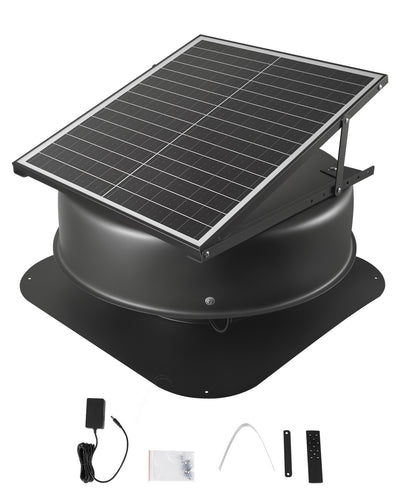 VEVOR Roof Attic Exhaust Fan, 42W Smart Solar Roof Ventilation Fan with Thermostat, Remote Control, 2800 CFM Airflow Built-in Brushless DC Motor for Cooling