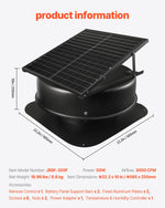 VEVOR Roof Attic Exhaust Fan, 50W Smart Solar Roof Ventilation Fan with Thermostat, Remote Control, 3000 CFM Airflow Built-in Smoke Sensor with Auto Stop for Cooling and Dehumidification