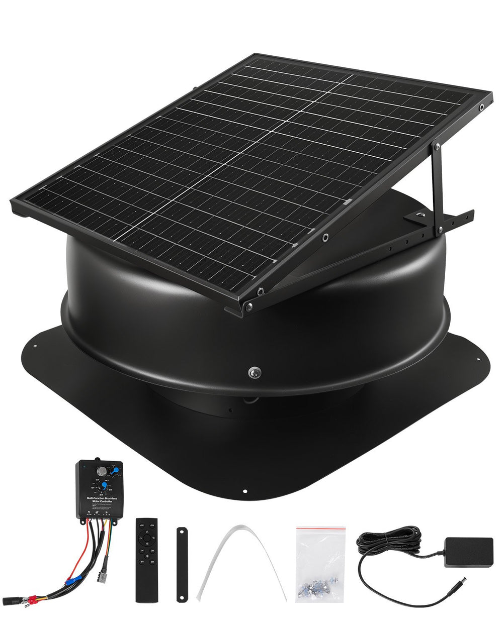 VEVOR Roof Attic Exhaust Fan, 50W Smart Solar Roof Ventilation Fan with Thermostat, Remote Control, 3000 CFM Airflow Built-in Smoke Sensor with Auto Stop for Cooling and Dehumidification