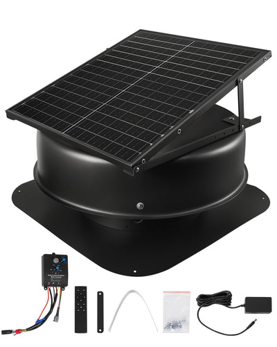 VEVOR Roof Attic Exhaust Fan, 50W Smart Solar Roof Ventilation Fan with Thermostat, Remote Control, 3000 CFM Airflow Built-in Smoke Sensor with Auto Stop for Cooling and Dehumidification