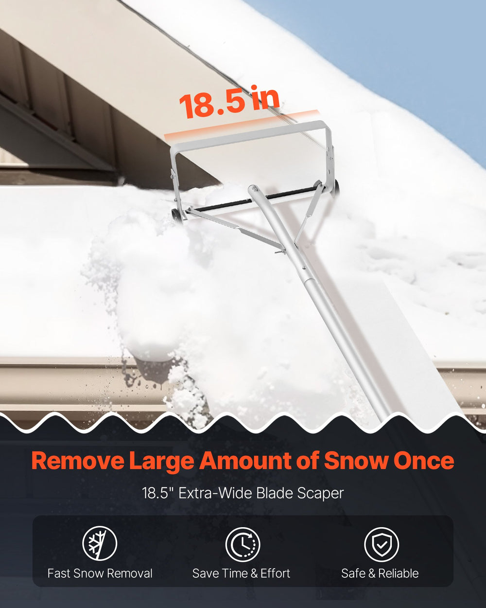 VEVOR Snow Roof Rake, 22 cm Aluminum Blade, 1.58-9.13 m Adjustable Roof Snow Scraper with Wheels & Slide, , Lightweight Snows Removal Tool for House Rooftop Leaves Debris Clearing