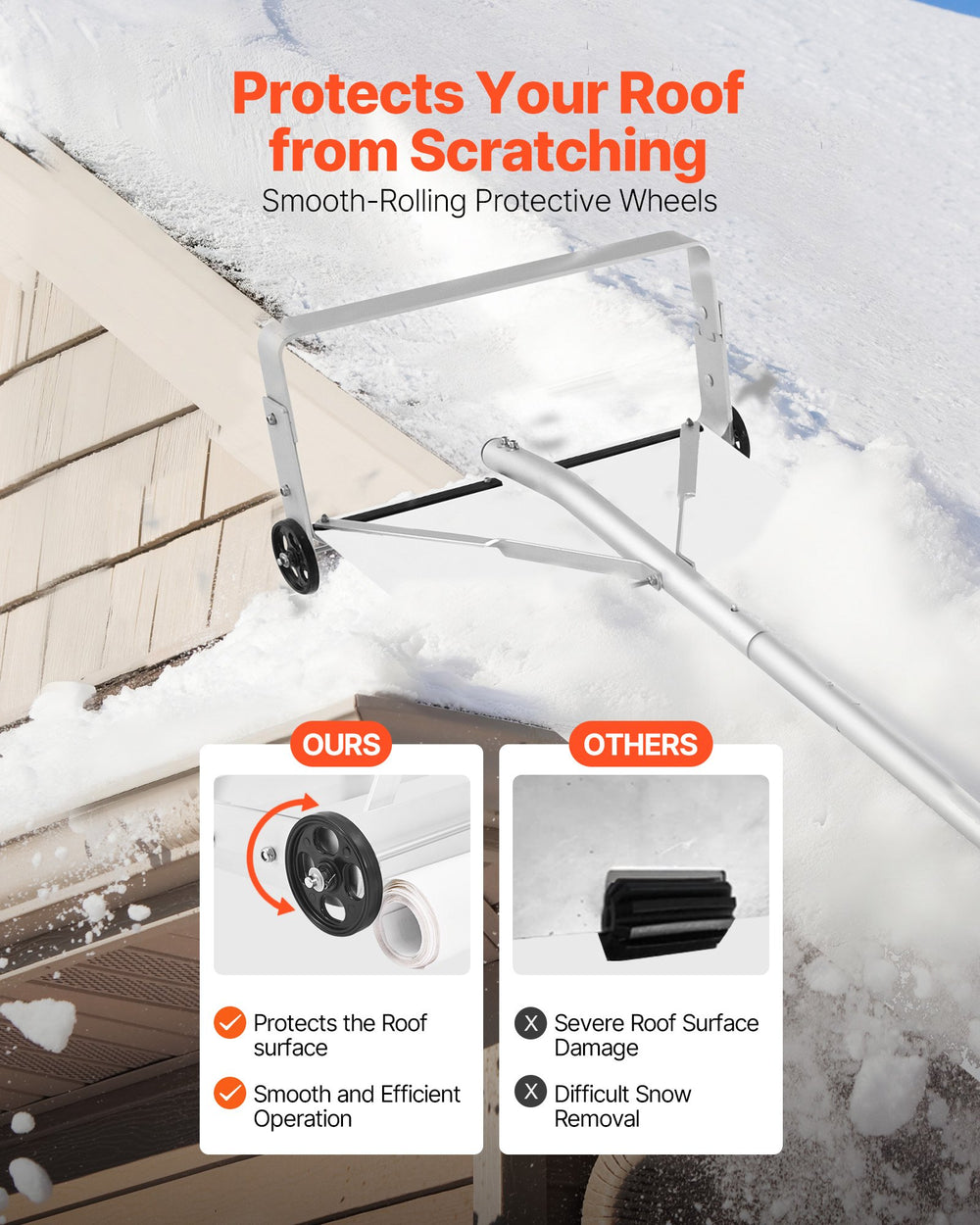 VEVOR Snow Roof Rake, 22 cm Aluminum Blade, 1.58-9.13 m Adjustable Roof Snow Scraper with Wheels & Slide, , Lightweight Snows Removal Tool for House Rooftop Leaves Debris Clearing