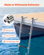VEVOR Boat Ladder, 3 Steps, Stainless Steel Telescoping Folding Swim Deck Ladder for Rear Entry Inboard, Heavy Duty 272.16 kg Capacity with Wide Anti-Slip Steps, for Outboards, Yacht, Pontoon Boats