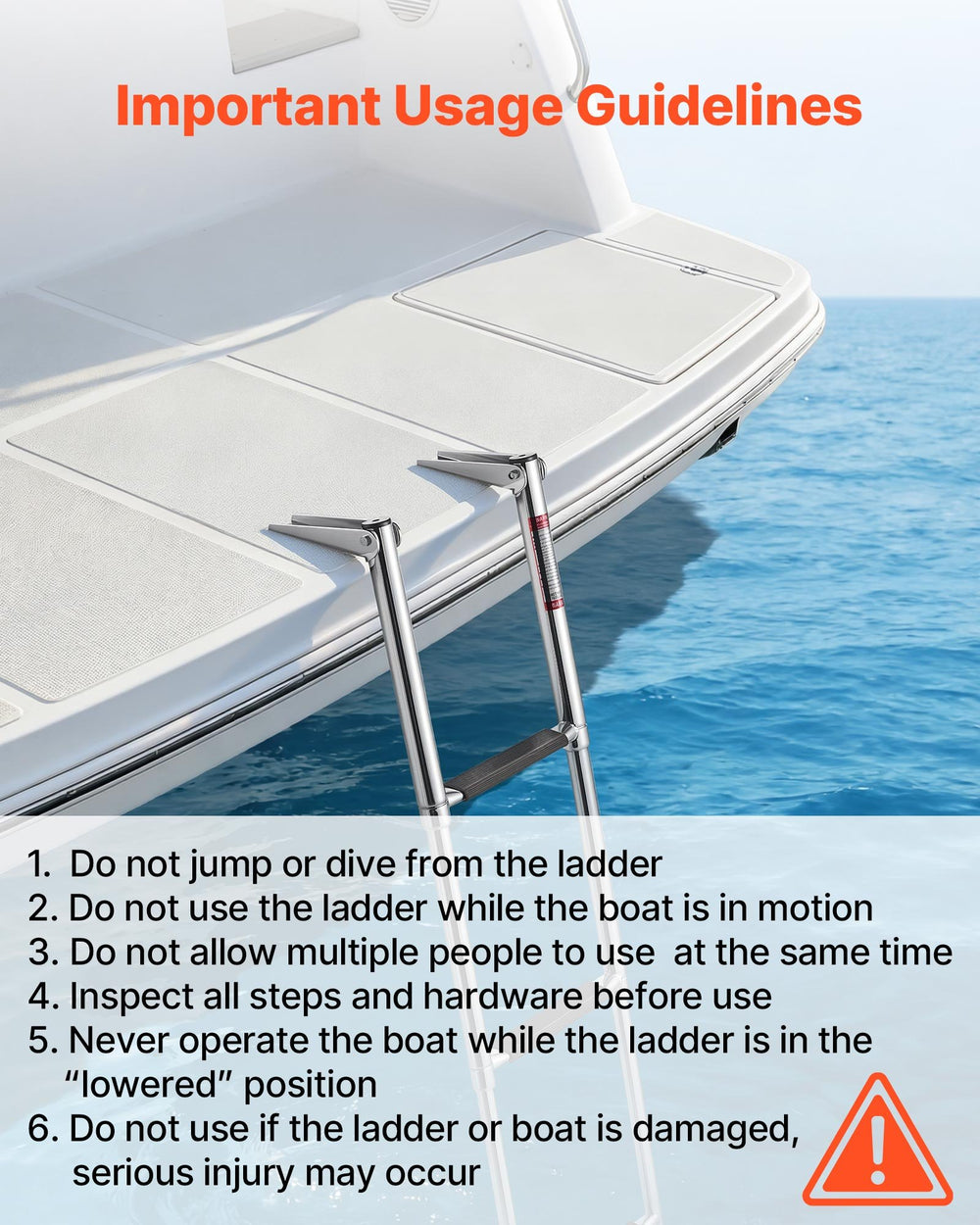 VEVOR Boat Ladder, 3 Steps, Stainless Steel Telescoping Folding Swim Deck Ladder for Rear Entry Inboard, Heavy Duty 272.16 kg Capacity with Wide Anti-Slip Steps, for Outboards, Yacht, Pontoon Boats