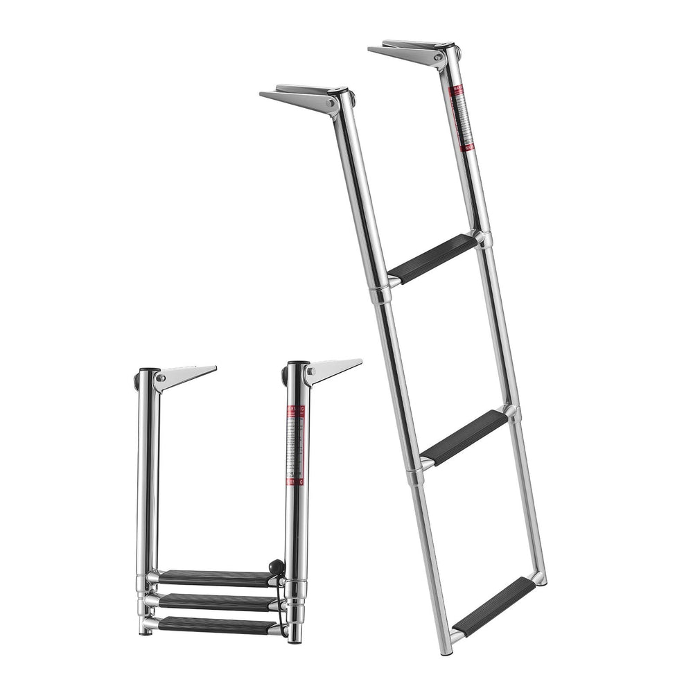 VEVOR Boat Ladder, 3 Steps, Stainless Steel Telescoping Folding Swim Deck Ladder for Rear Entry Inboard, Heavy Duty 272.16 kg Capacity with Wide Anti-Slip Steps, for Outboards, Yacht, Pontoon Boats