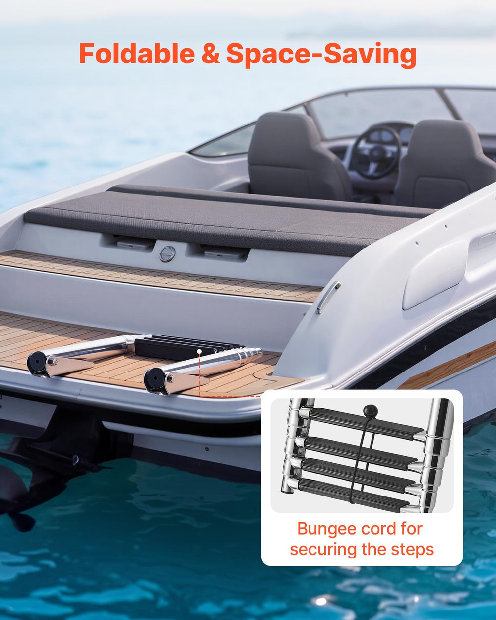 VEVOR Boat Ladder, 4 Steps, Stainless Steel Telescoping Folding Swim Deck Ladder for Rear Entry Inboard, Heavy Duty 408.23 kg Capacity with Wide Anti-Slip Steps, for Outboards, Yacht, Pontoon Boats