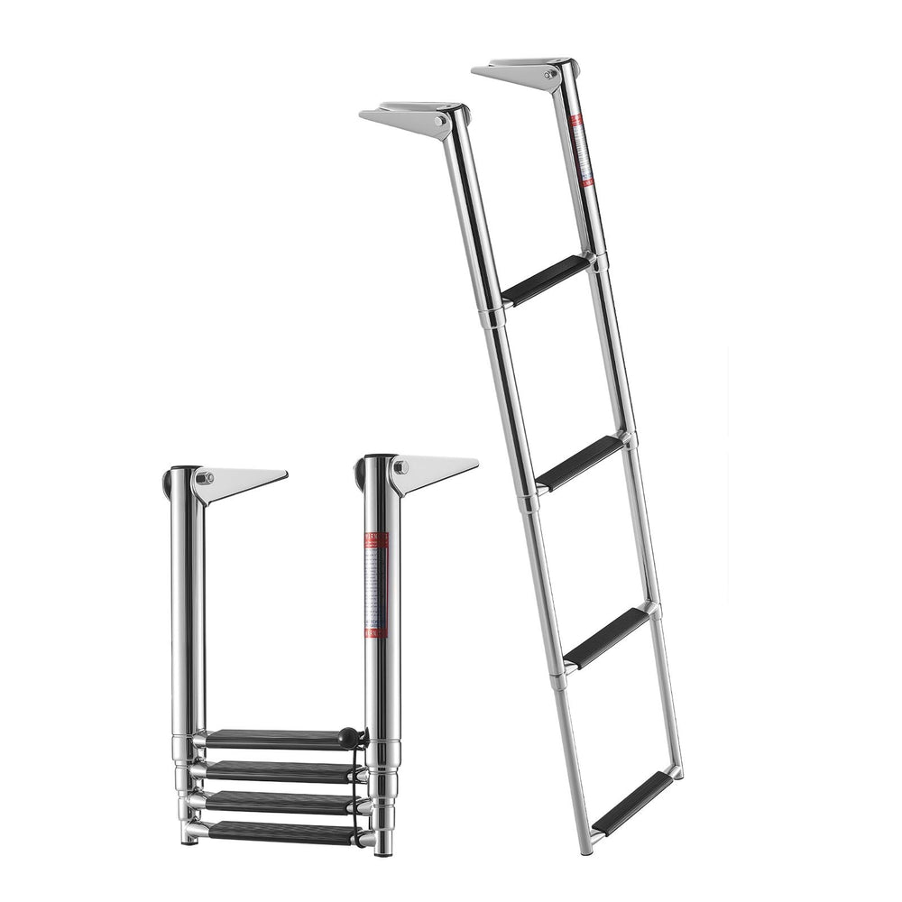 VEVOR Boat Ladder, 4 Steps, Stainless Steel Telescoping Folding Swim Deck Ladder for Rear Entry Inboard, Heavy Duty 408.23 kg Capacity with Wide Anti-Slip Steps, for Outboards, Yacht, Pontoon Boats