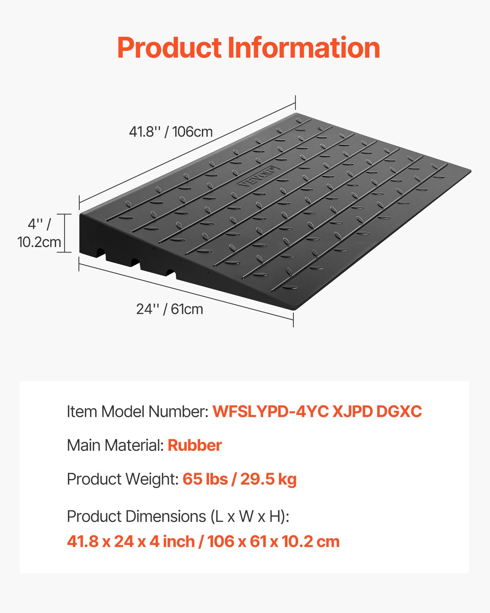 VEVOR Rubber Threshold Ramp, 4" Rise Threshold Ramp Doorway, 3 Channels Cord Cover Rubber Solid Threshold Ramp, Rubber Angled Entry Rated 2200 Lbs Load Capacity for Wheelchair and Scooter