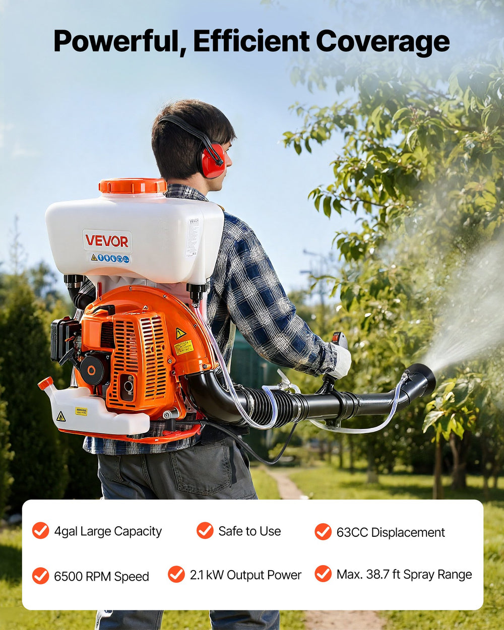 VEVOR Backpack Fogger Sprayer, 63CC 3HP Engine, Gas Powered Fogger Sprayer with 16L Tank, Powder and Liquid Mister Duster System for Effective Fleas Ticks Critters Control, Gardening & Farming