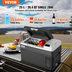 VEVOR Portable Car Refrigerator, 12 Volt Car Refrigerator Fridge, 25 L / 26.4 QT Single Zone Portable Freezer, -4℉-68℉ Adjustable Temperature, Compressor Cooler for Home, Outdoor, Camping, RV, Car