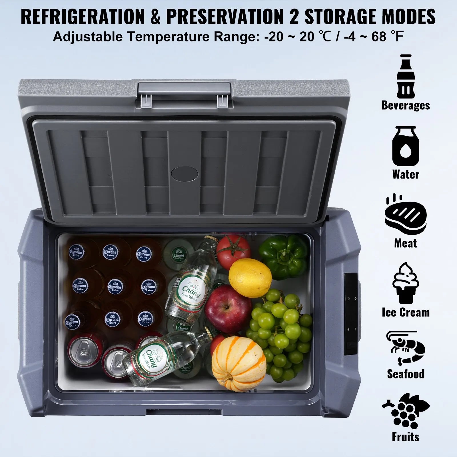 VEVOR Car Refrigerator, 12 Volt Car Refrigerator Fridge, 30 L Single Zone Portable Freezer with Built-in Light, -4℉-68℉, 12/24V DC and 100-240V AC Compressor Cooler for Outdoor, Camping, RV