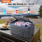 VEVOR Car Refrigerator, 12 Volt Car Refrigerator Fridge, 25 L Dual Zone Portable Freezer, -4℉-68℉ Adjustable Range, 12/24V DC and 100-240V AC Compressor Cooler for Outdoor, Camping, RV