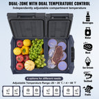 VEVOR Car Refrigerator, 12 Volt Car Refrigerator Fridge, 25 L Dual Zone Portable Freezer, -4℉-68℉ Adjustable Range, 12/24V DC and 100-240V AC Compressor Cooler for Outdoor, Camping, RV