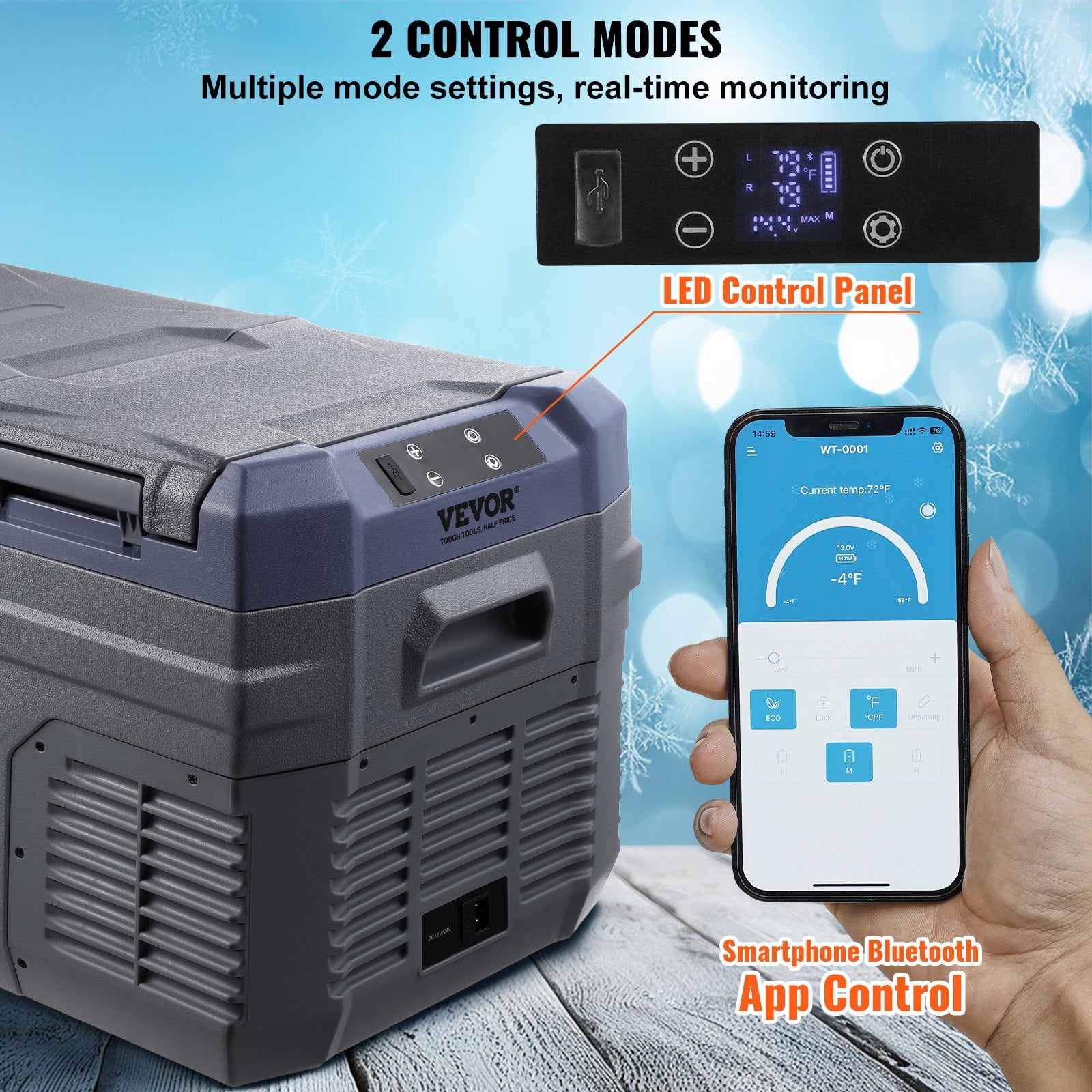 VEVOR Car Refrigerator, 12 Volt Car Refrigerator Fridge, 25 L Dual Zone Portable Freezer, -4℉-68℉ Adjustable Range, 12/24V DC and 100-240V AC Compressor Cooler for Outdoor, Camping, RV