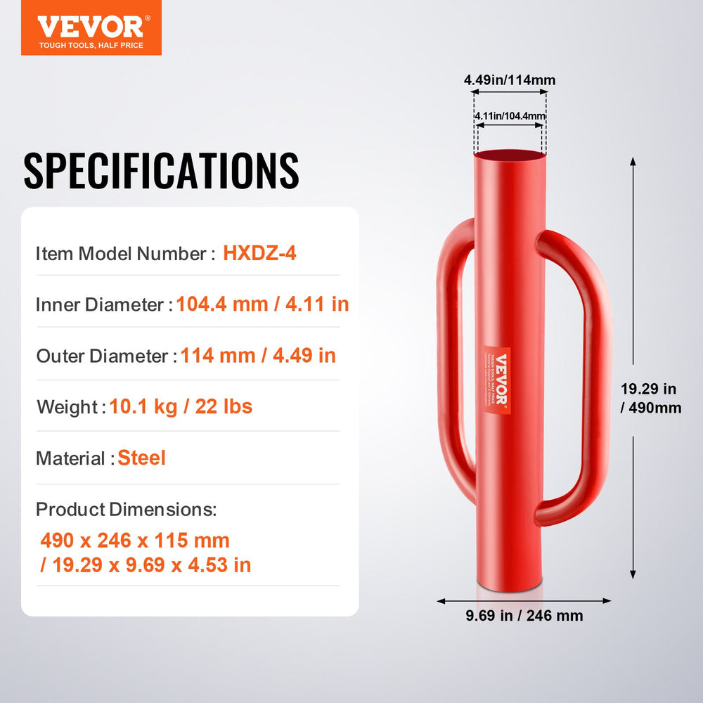 VEVOR Fence Post Driver with Handles 10.4 cm Inner Diameter T Post Pole Pounder
